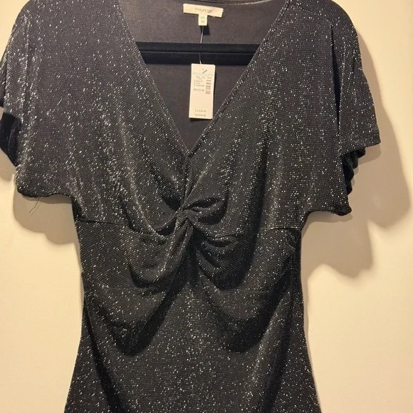 Maurices Black Flutter Sleeve Blouse with Tie Front - Picture 2 of 4